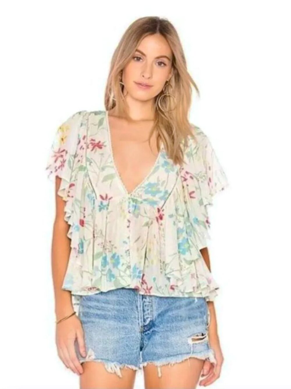 ❤️ TULAROSA ❤️ JoJo Floral Flutter Sleeve Blouse